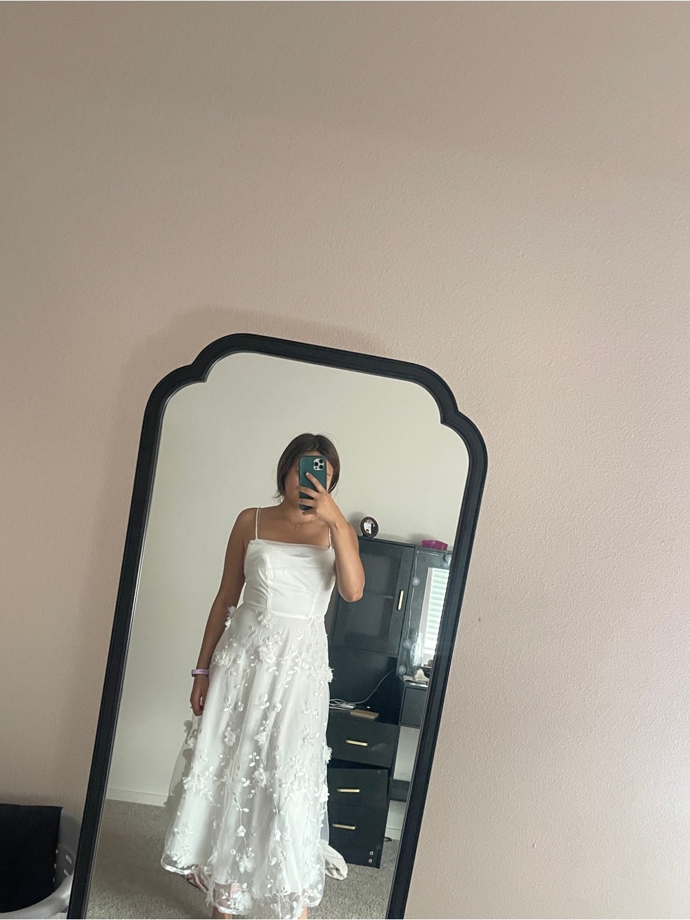 Selfie Leslie White Floral-Appliqué Dress